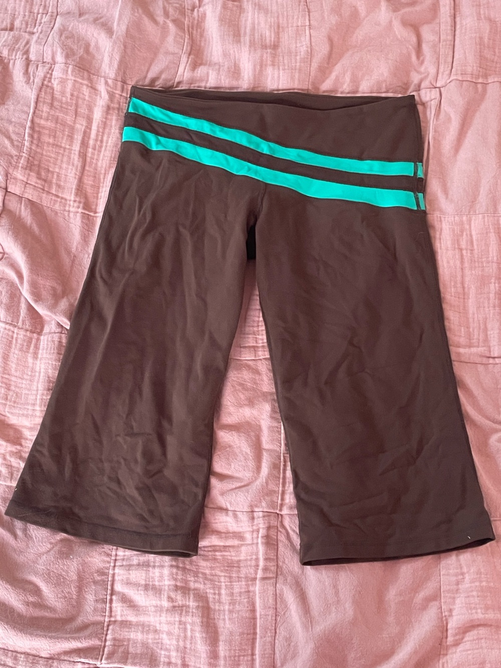 Lululemon Brown Active capris with Teal Stripe